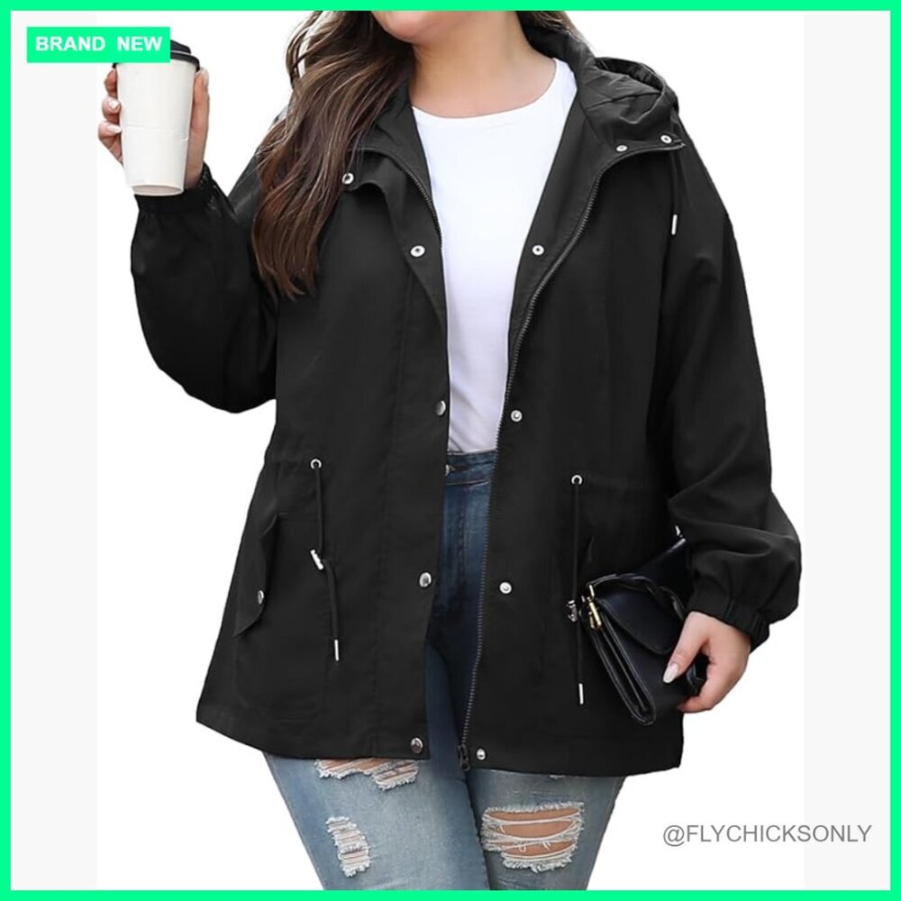 Lightweight Waterproof Rain Jacket with Hood, Recycled Polyester